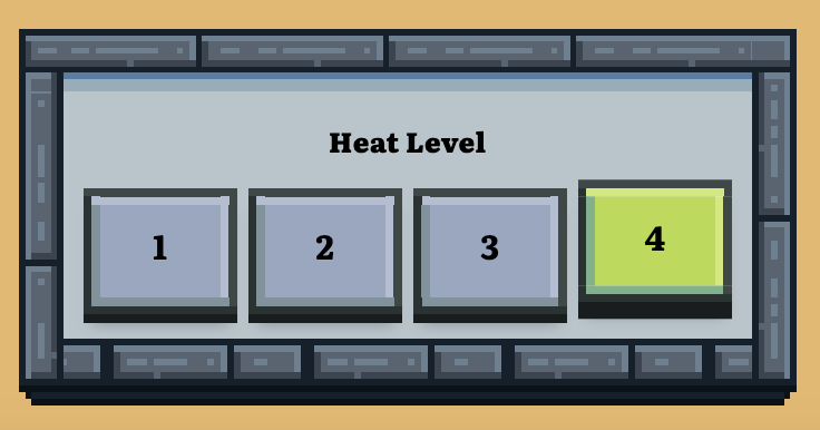 Heat 1 and 2 lower the heat, heat 3 and 4 raise the heat